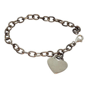 Vintage Sterling Silver 925 Heart Charm & Bracelet Engravable Gift Love